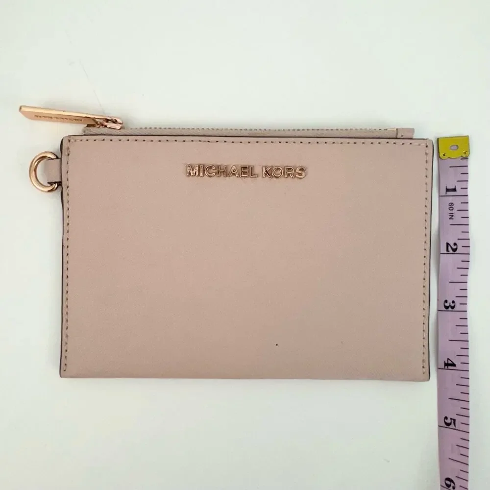 Michael Kors Saffiano Leather Zip Flat Wallet Pouch Card Holder